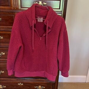 Adrienne Vittadini Women's Burgundy Fleece Turtleneck Sweater